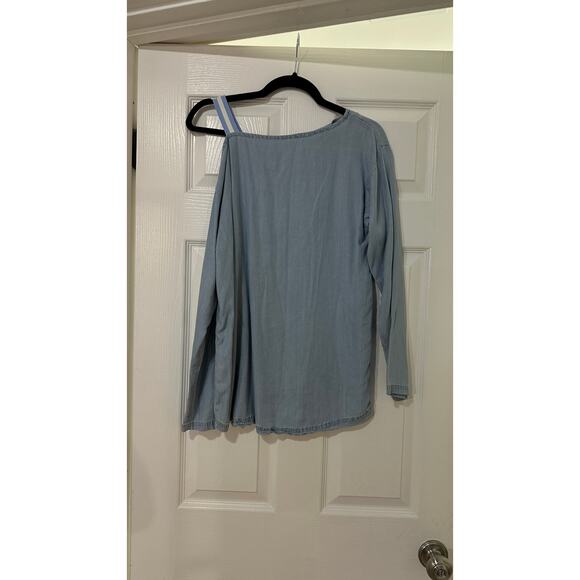 👕 Dear John Chambray Off-Shoulder Long Sleeve Top - Size S 👕 - Picture 3 of 4